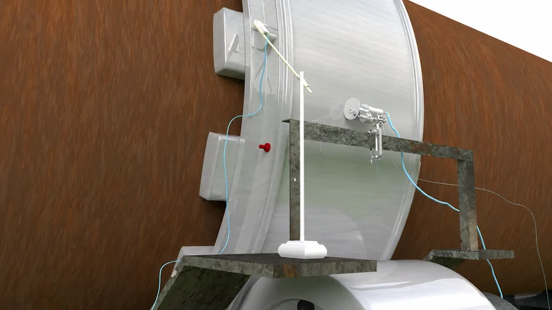 Measuring wheel and light barrier sensor cables connected to controller unit