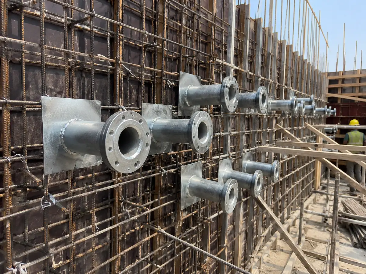 Puddle flange site installation before concreting